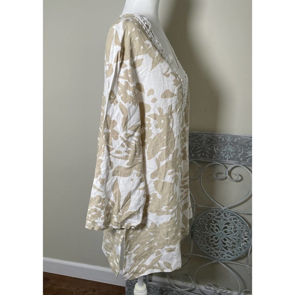 Premise Womens Size 2XL XXL Beige & White Tropical Floral Tunic Top Linen Blend - Picture 3 of 7